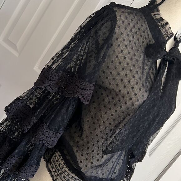 MISA Los Angeles Tiered Sleeve Bow Blouse - Black Size XS - Picture 6 of 11